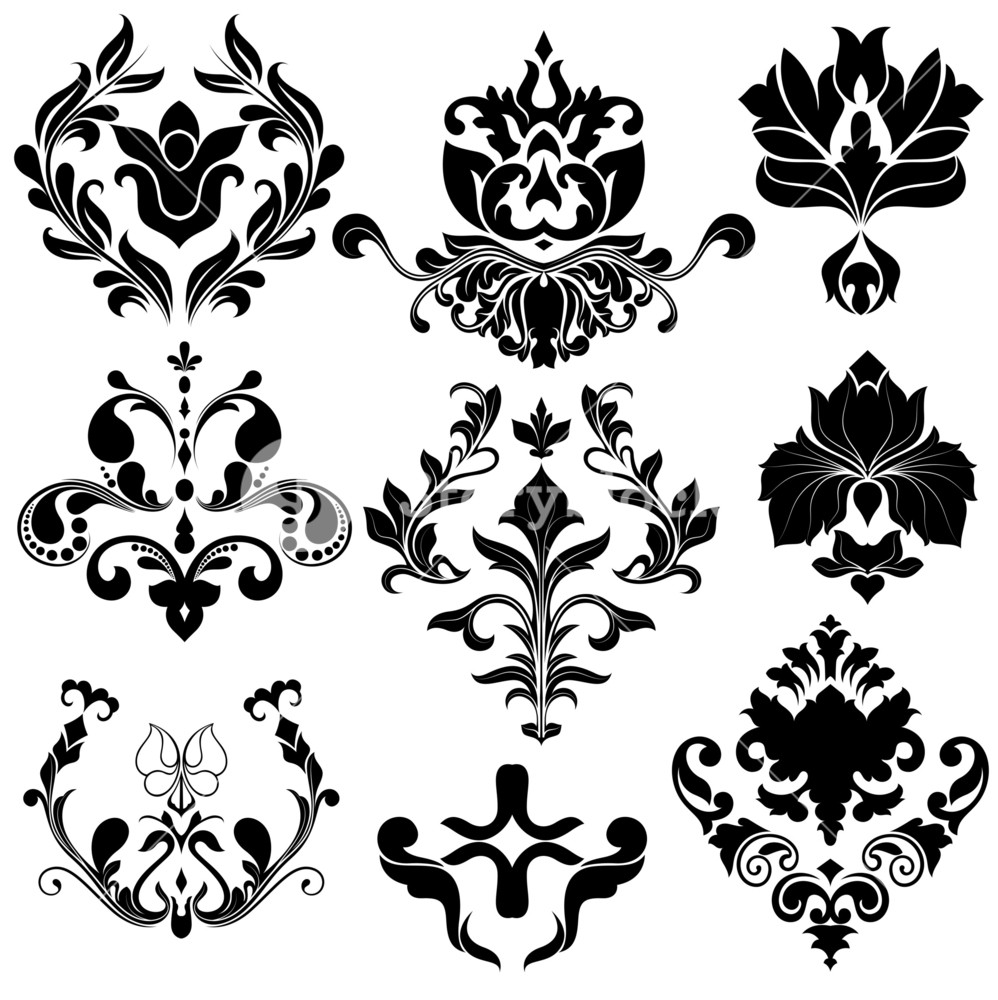 998x1000 Vintage Damask Vector Elements Royalty Free Stock Image