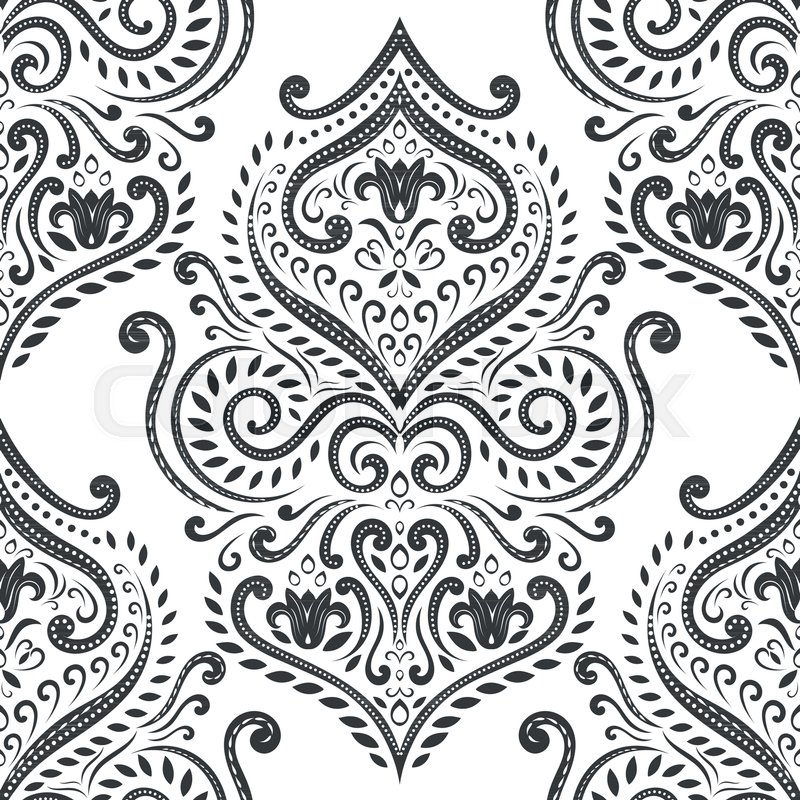 800x800 Black And White Damask Vector Seamless Pattern, Wallpaper. Elegant