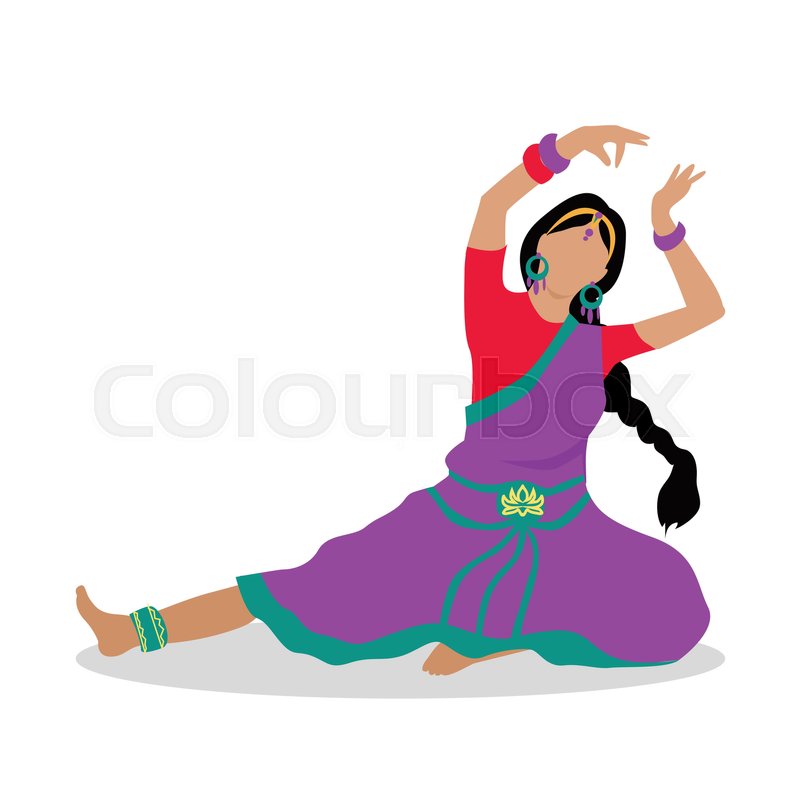 800x800 Woman In Indian National Clothes Dance. Vector In Flat Design