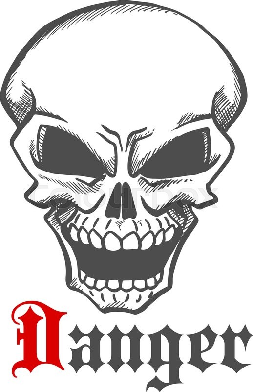 518x800 Hellish Grin Of Dangerous Human Skull Sketch Drawing For Tattoo Or