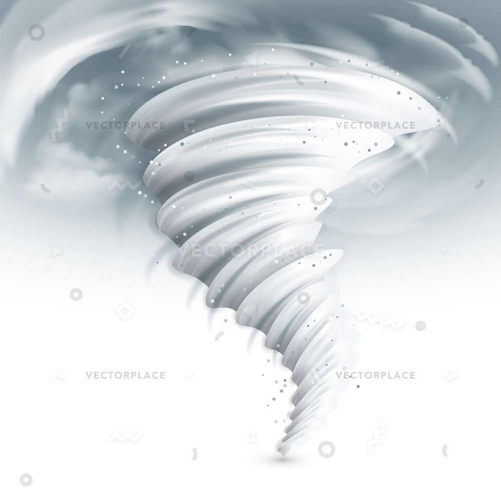 1000x1000 Realistic Tornado Swirl With Dark Clouds In Sky Vector