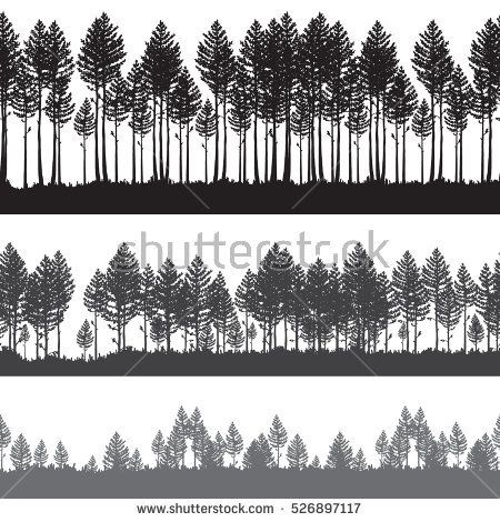 450x470 Seamless Vector Pine Forest Landscape. Beautiful Hand Drawn