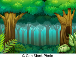 253x194 Vector Flatillustration Of Thedeep Dark Forest.