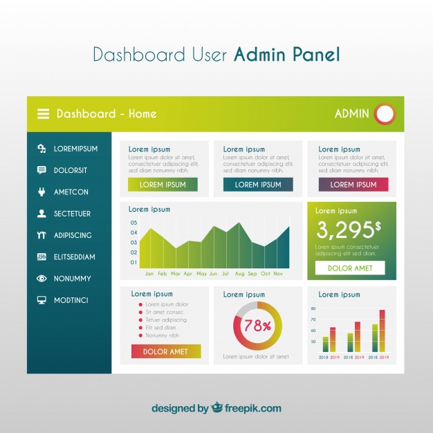 626x626 Modern Dashboard Admin Panel With Gradient Style Vector Free