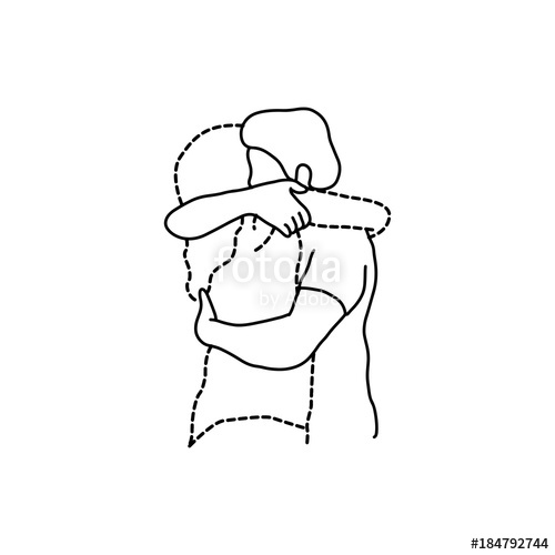 500x500 Man Hugs His Transparent Dashed Line Lover Vector Illustration