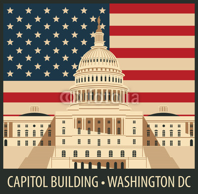 400x391 Vector Illustration Capitol Building In Washington, Dc With Flag