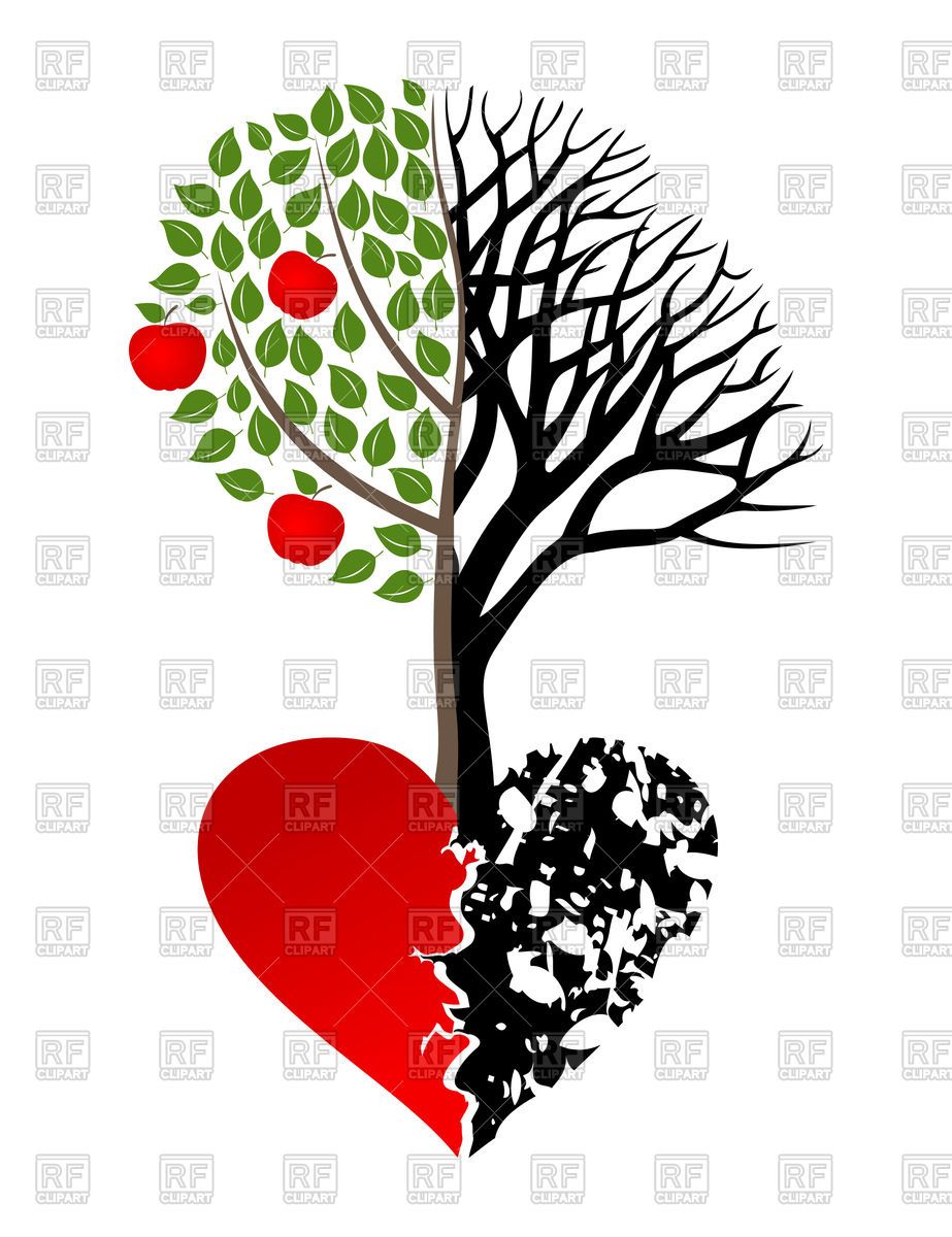 923x1200 Live And Dead Tree Growing Up From Heart Vector Image Vector