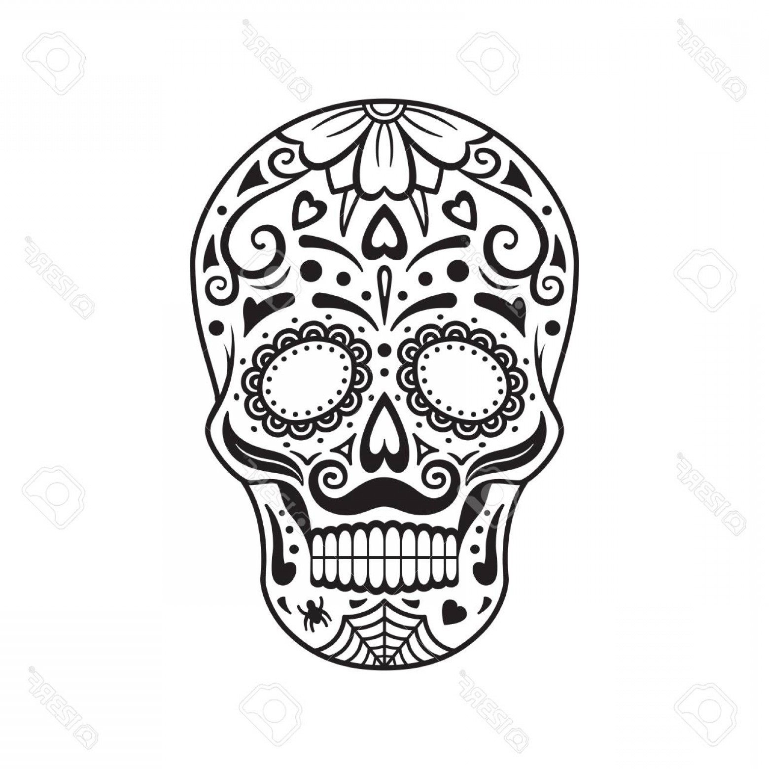 1560x1560 Photostock Vector Sugar Skull Black Tattoo Silhouette Mexican Day