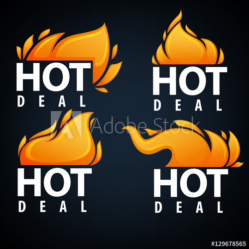 500x500 Hot Deal, Vector Flame Banner, Template Design Collection