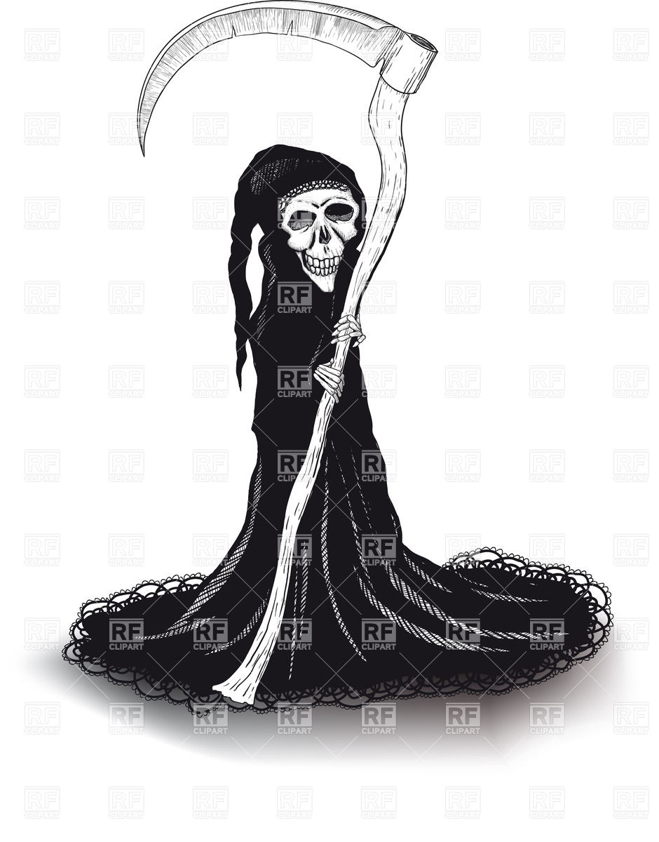 940x1200 Death In Black With A Scythe In A Lace Robe With Shadow Vector