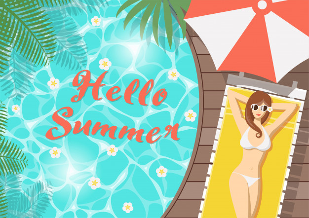 626x442 Hello Summer Woman On Pool Deck Vector Premium Download