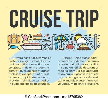 450x412 Cruise Trip Information List Vector Illustration. Sun Bathes On