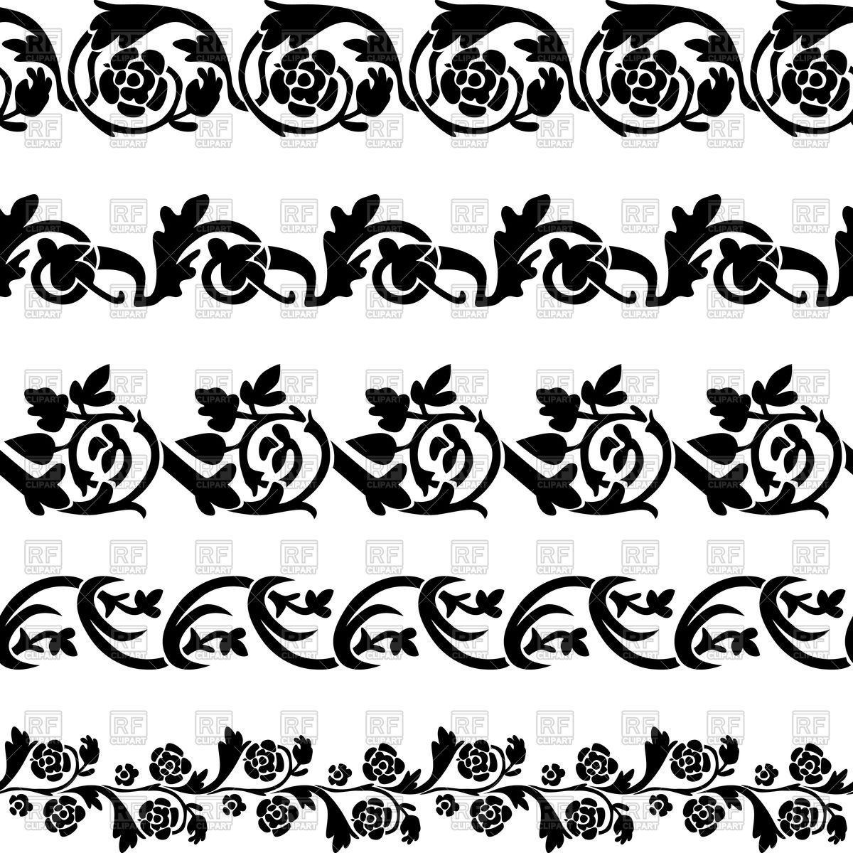 1200x1200 Set Of Black Floral Decorative Borders Vector Image Vector
