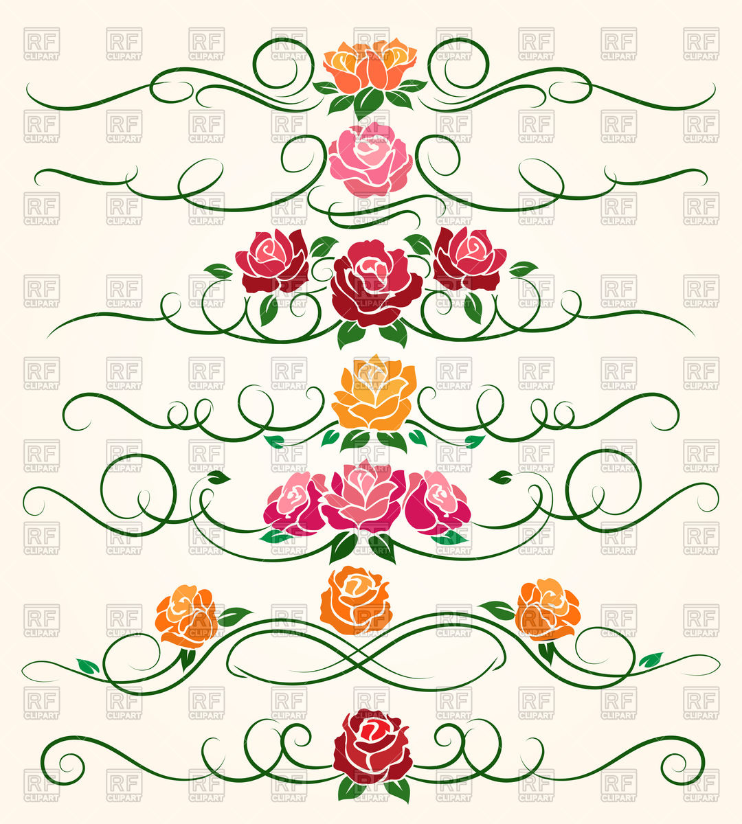 1080x1200 Decorative Flourish Borders And Rose Flower Dividers Vector Image