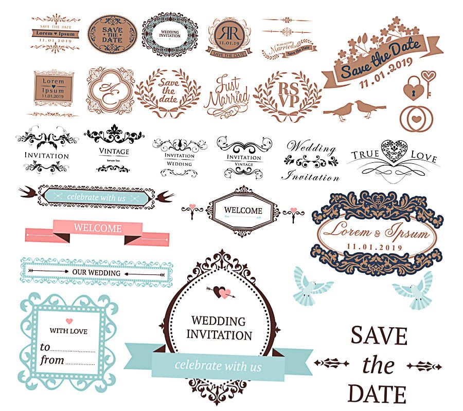 900x800 Decoration Elements For Wedding Invitation Vector Free For