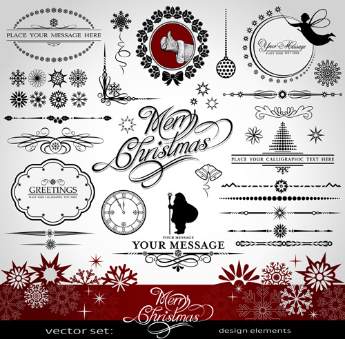 500x492 Set Of Vintage Xmas Decorative Elements Vector Free Vector In