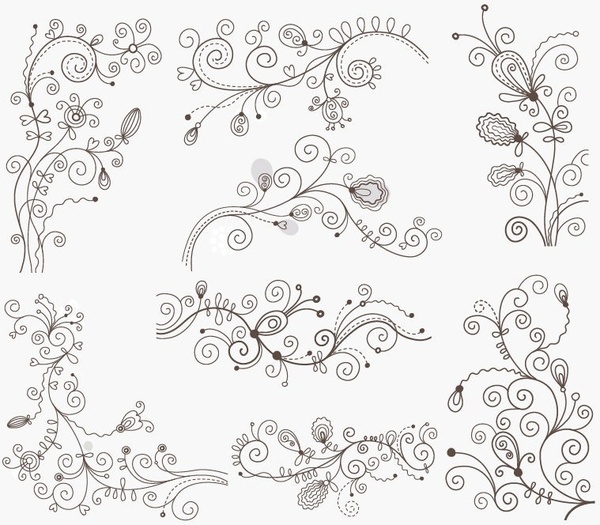600x525 Swirl Floral Decorative Elements Vector Graphic Set Free Vector In