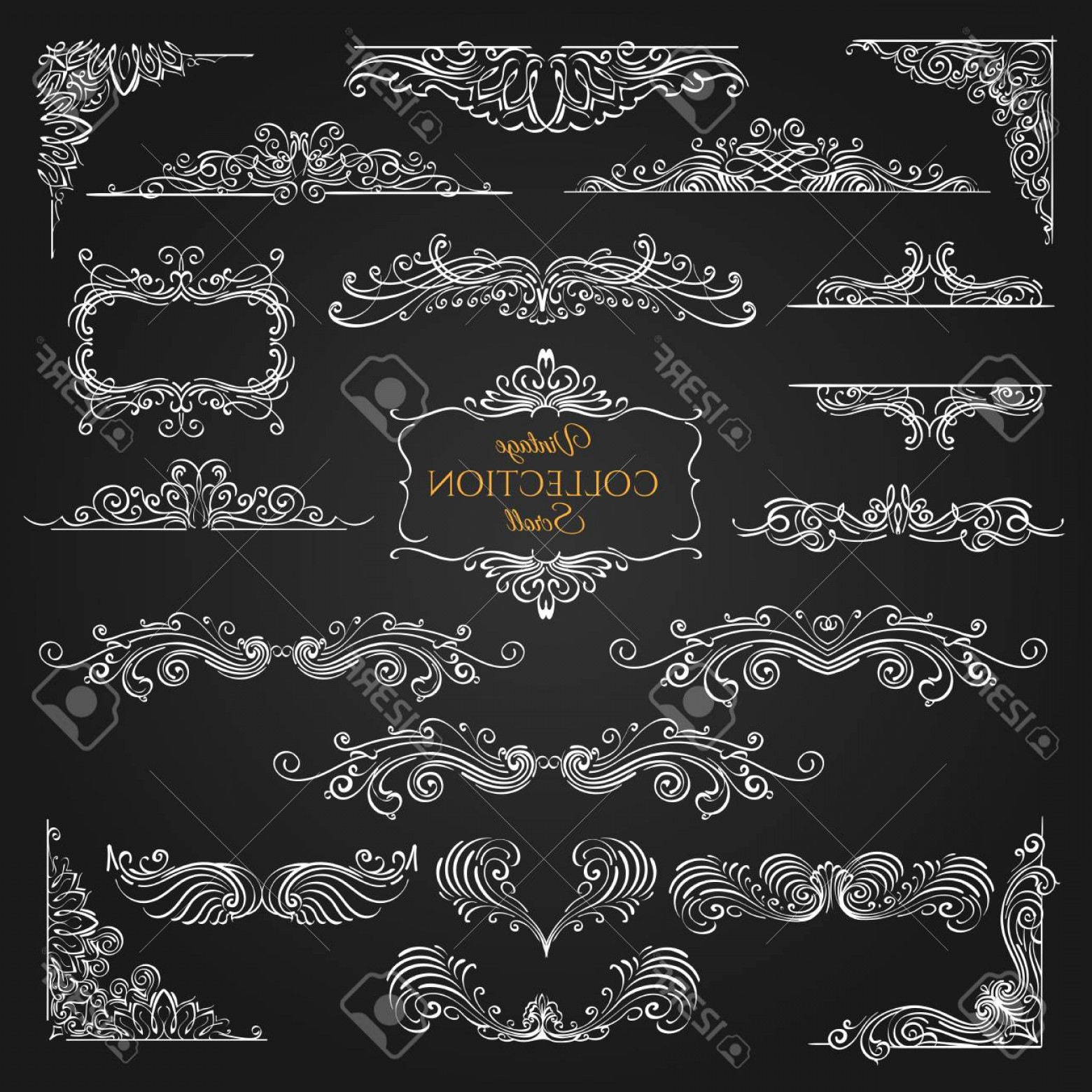 1560x1560 Photostock Vector Set Of Vintage Scroll Elements On Black