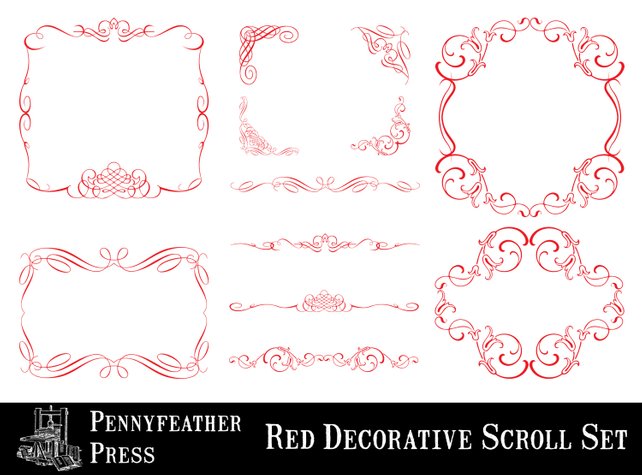 642x475 Red Decorative Ornaments Scrolls And Flourishes Corners Etsy