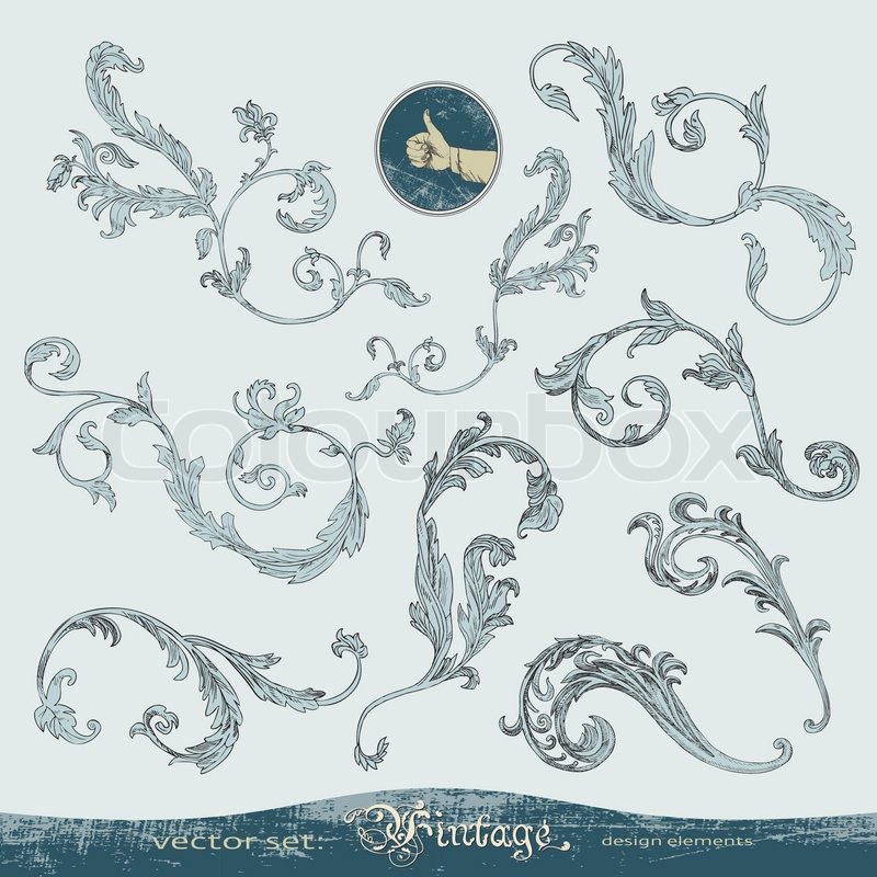 800x800 Eps 10, Hand Drawn Ornate Swirls Vector Set For Decoration And