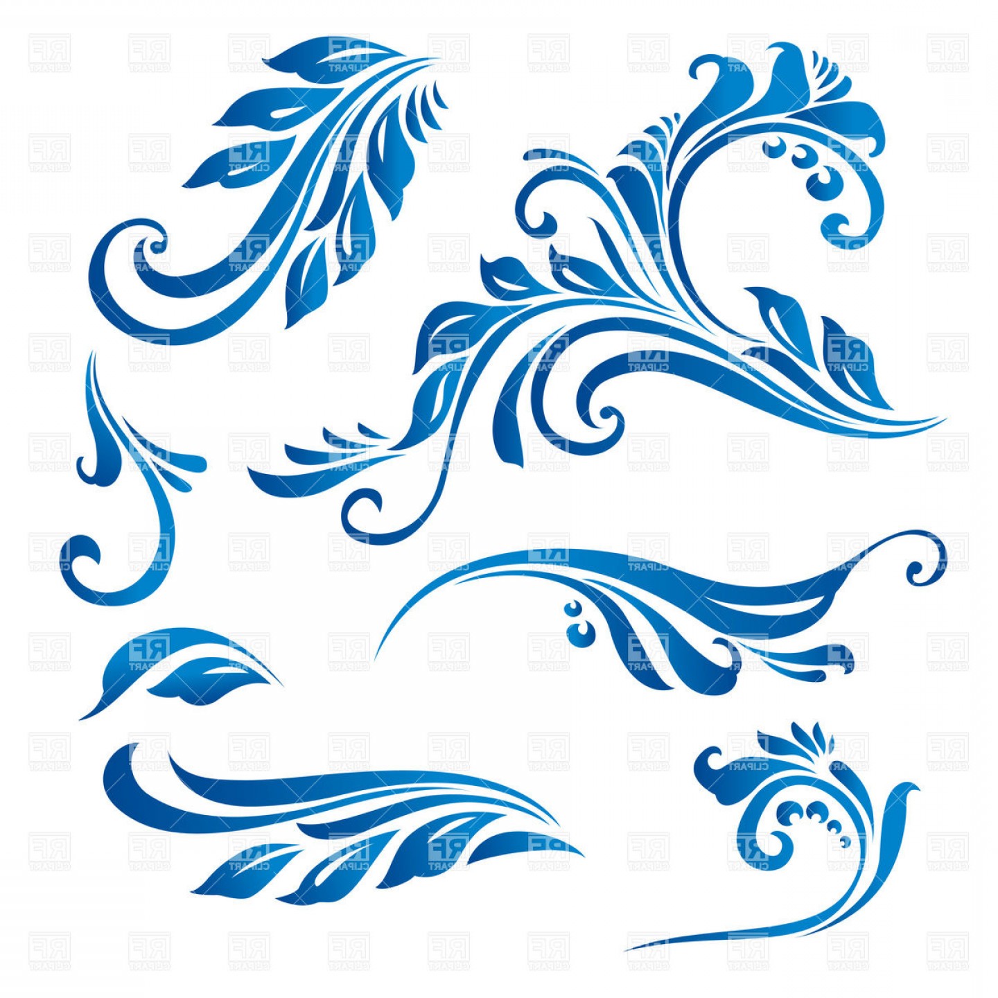 1440x1440 Decorative Curly Twigs With Leaves Vector Clipart Shopatcloth