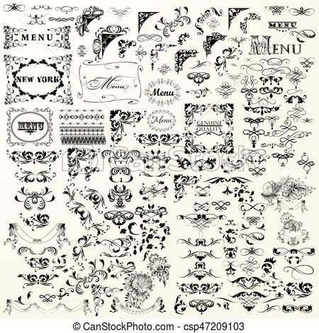 450x470 Vintage Decorative Vector Elements Set. Flourishes, Swirls