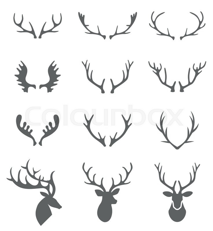 736x800 Hand Drawn Deer Antlers Vectors. Vector Deer Antlers Isolated On