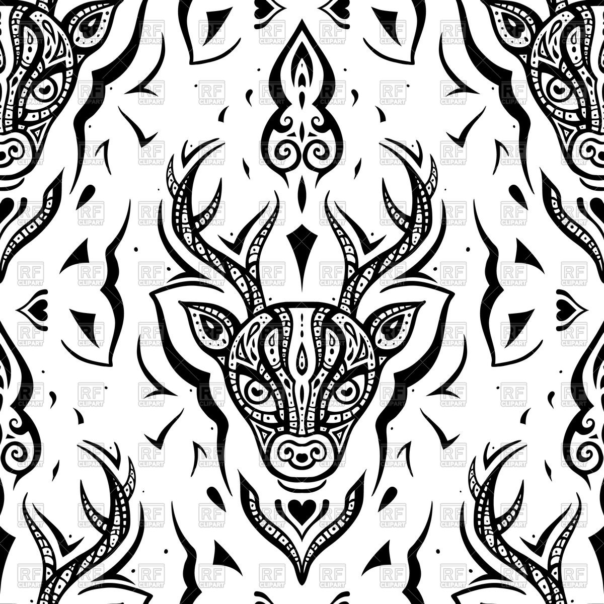 1200x1200 Seamless Pattern With Outline Of Deer Head Vector Image Vector
