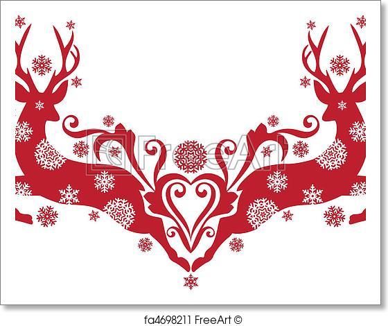 560x470 Free Art Print Of Christmas Deer, Vector. Red Christmas Deer With