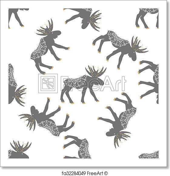 561x581 Free Art Print Of Deer Vector Seamless Pattern With Retro Dots