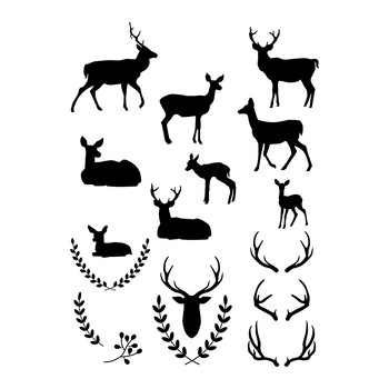 350x350 Deer Clipart, White Deer Silhouette, Black Deer Graphics