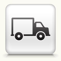 235x235 Square Button With Delivery Truck Vector Art Illustration