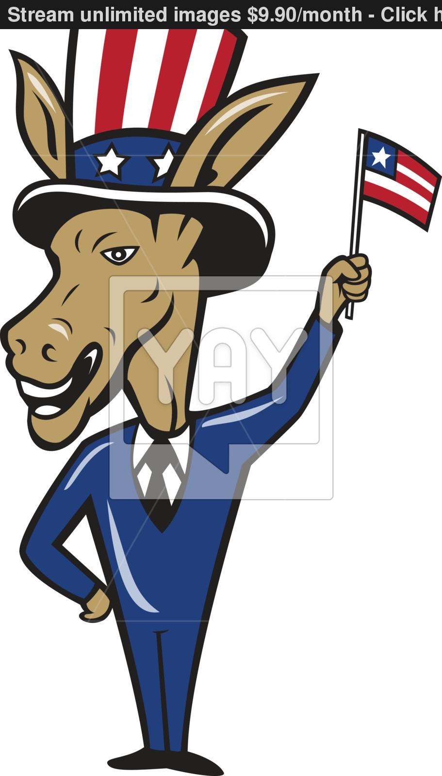 911x1600 Democrat Donkey Mascot Waving Flag Cartoon Vector