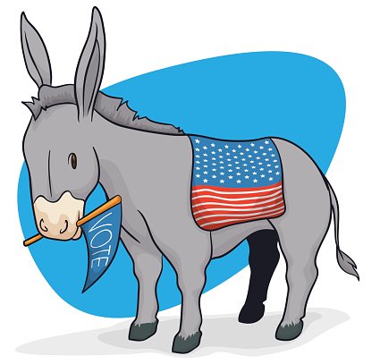 425x407 Democrat Donkey With American Flag And Pennant, Vector