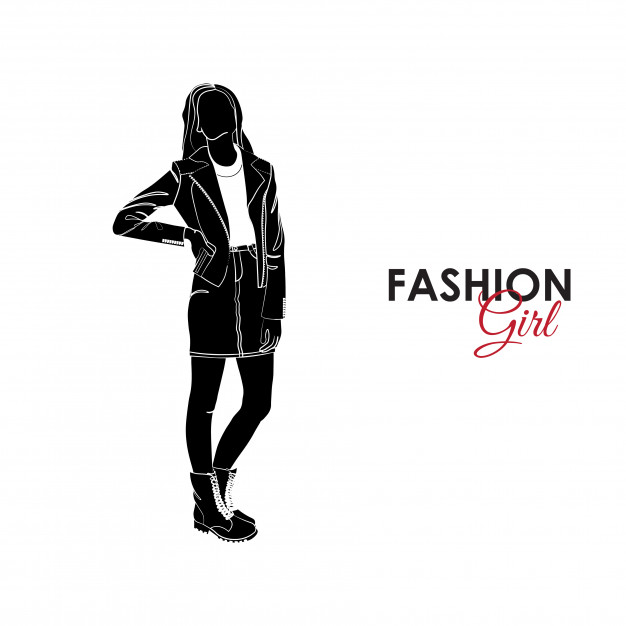 626x626 Girl In A Denim Skirt And Denim Jacket Vector Premium Download