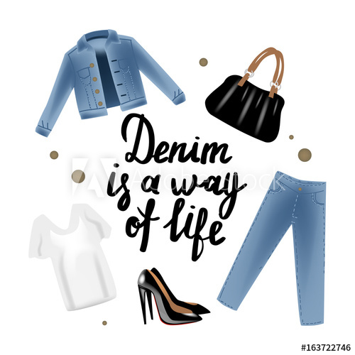 500x500 Vector Realism Illustration With Modern Jeans Denim Jacket And