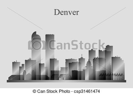 450x319 Denver City Skyline Silhouette In Grayscale, Vector Illustration.