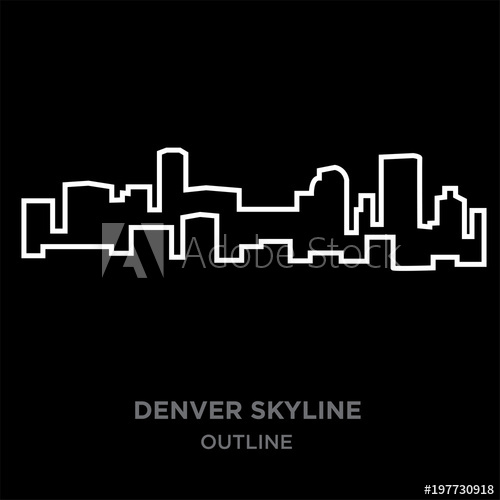 500x500 White Border Denver Skyline Outline On Black Background, Vector