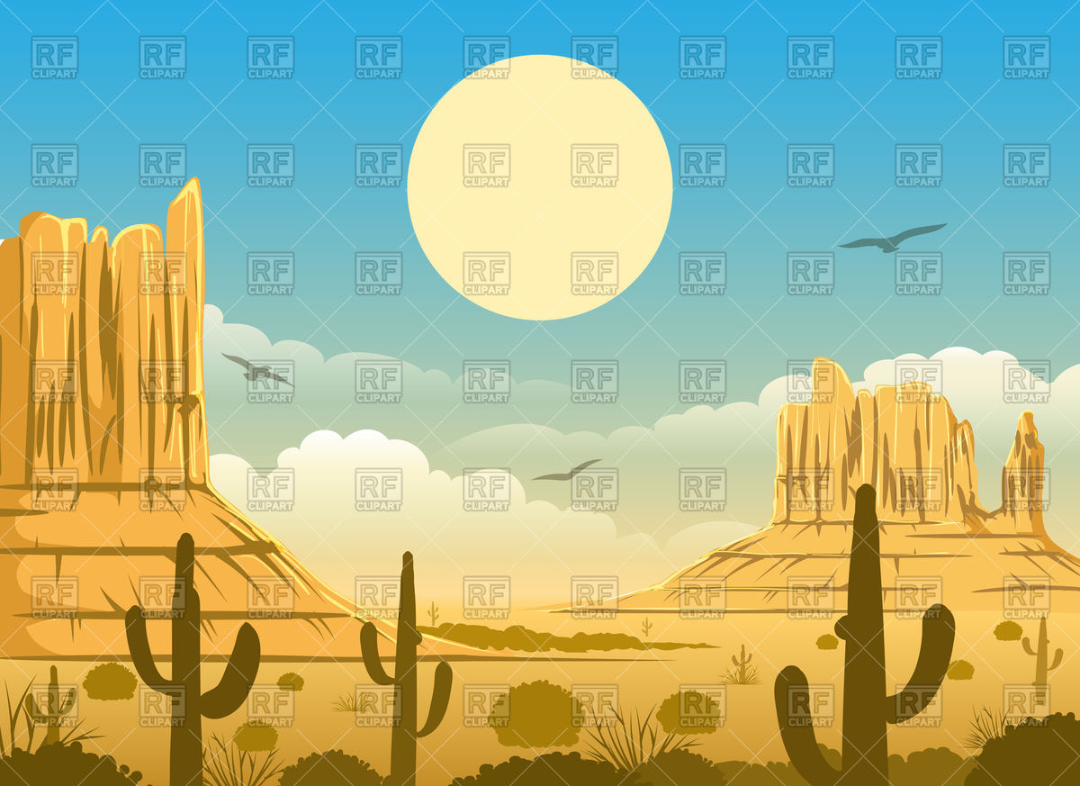 1200x873 Western Cartoon Mexican Desert Sunset Vector Image Vector