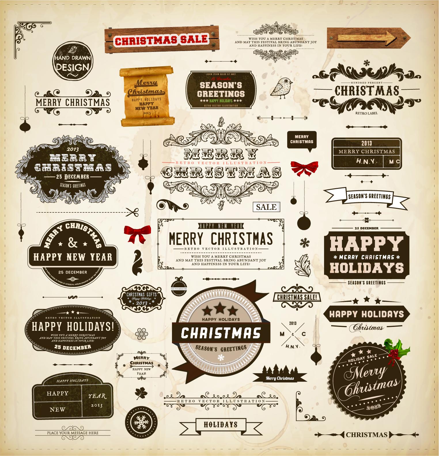 1524x1582 Christmas Vintage Design Elements Vector Free Download