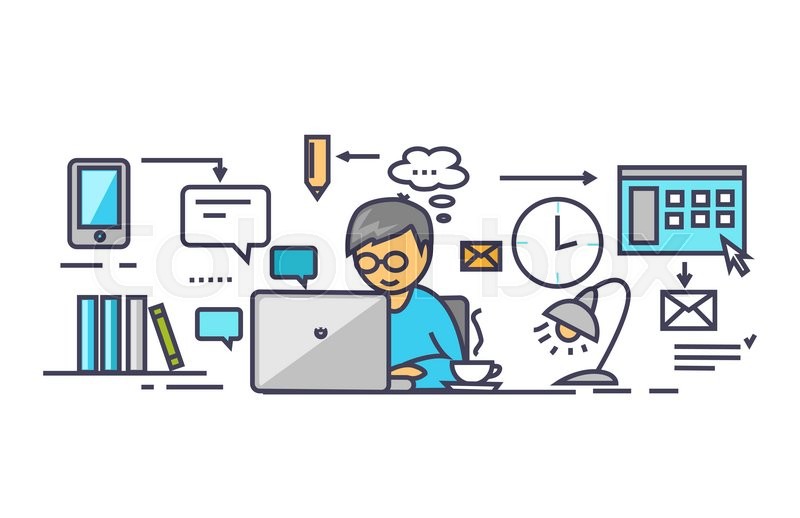 800x518 Icon Flat Style Design Work On Project. Office And Management