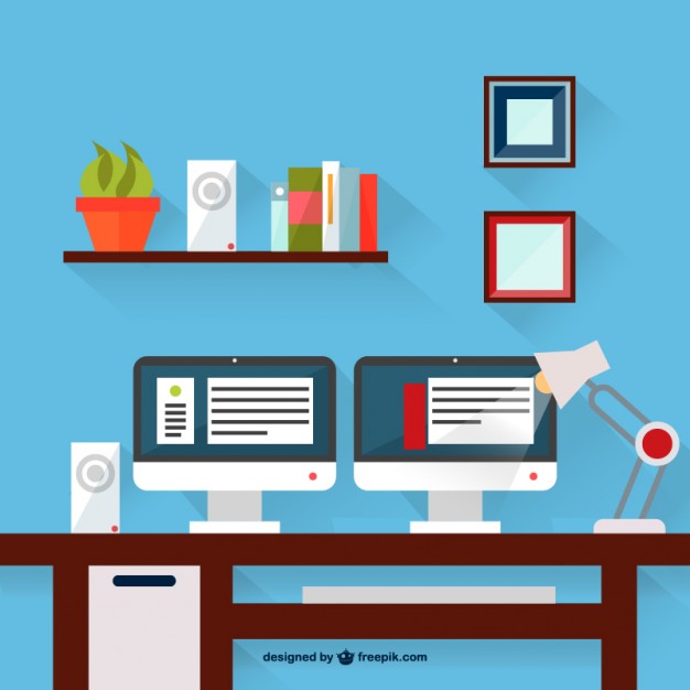 626x626 Two Monitors Desk Vector Illustration Vector Free Vector