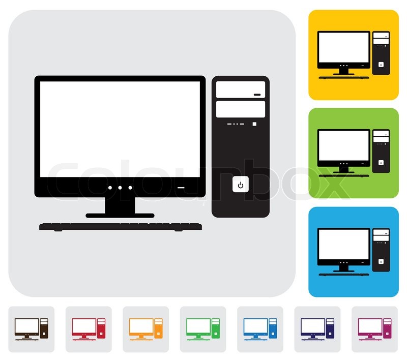 800x710 Desktop Computer Screen, Cpu And Keyboard Simple Vector Graphic