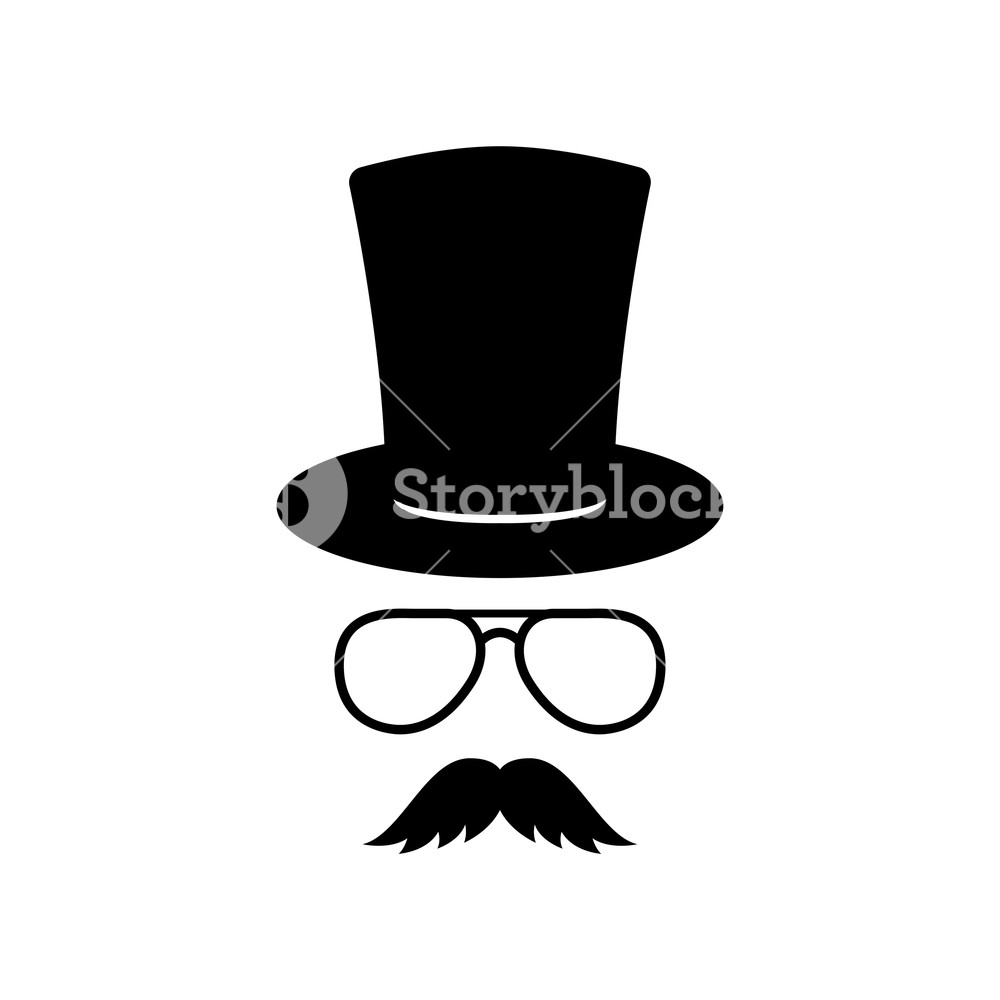 1000x1000 Man Face With Glasses, Mustache And Hat. Photo Props. Gentleman