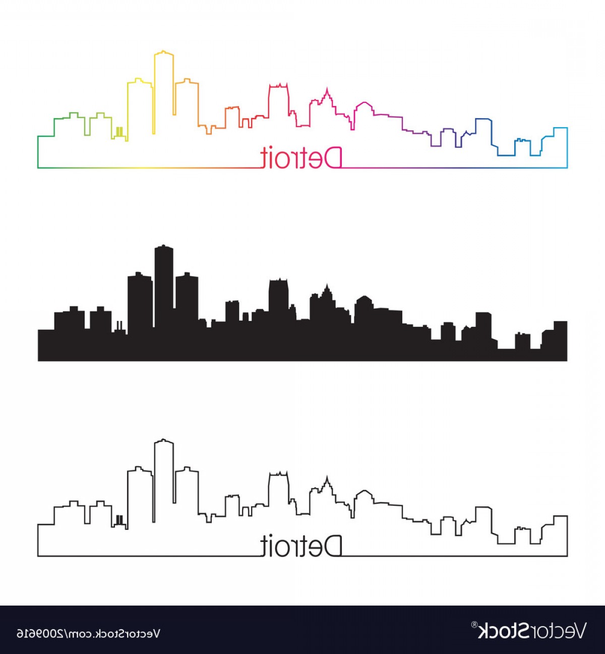1200x1296 Detroit Skyline Linear Style With Rainbow Vector Createmepink