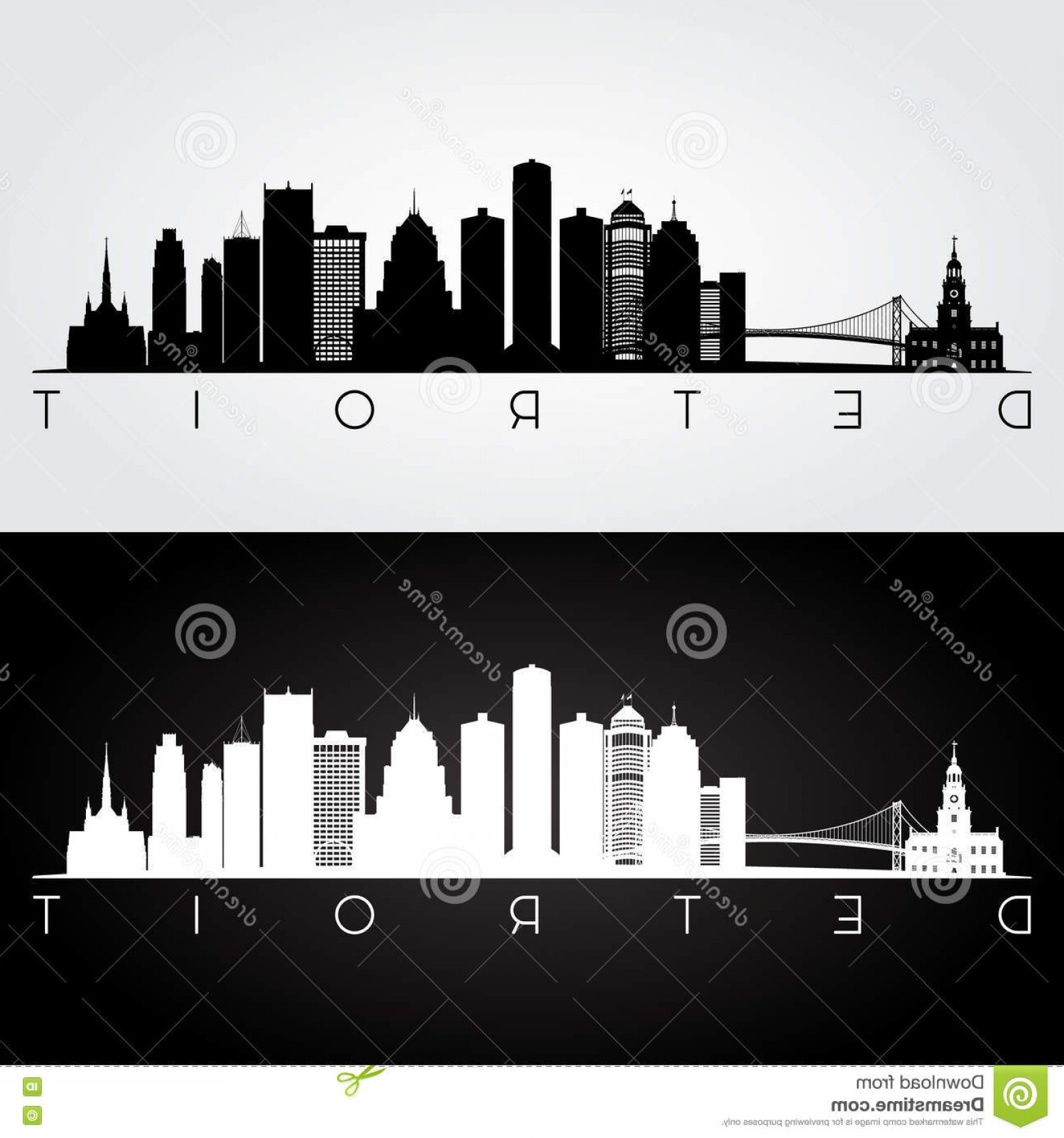 1560x1668 Stock Illustration Detroit Skyline Silhouette Usa Landmarks Black
