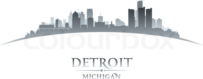 800x314 Detroit Michigan City Skyline Silhouette. Vector Illustration