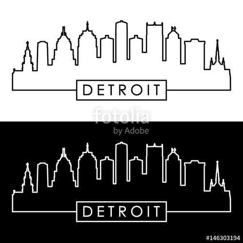 500x500 Detroit Skyline. Linear Style. Stock Image And Royalty Free