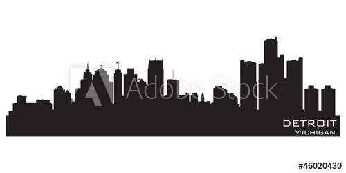500x250 Detroit, Michigan Skyline. Detailed Vector Silhouette