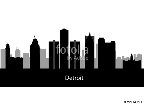 500x364 Detroit, Michigan Skyline. Detailed Vector Silhouette Stock Image